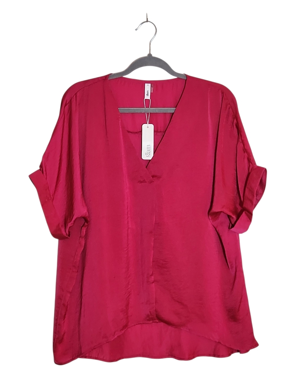 glam Fuchsia V-Neck Short Sleeve Blouse Size Small NWT